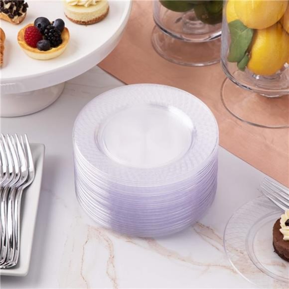 100 Clear Plastic Plates, 6.25" Clear Plastic Dessert Plates, Round Party Plates - Picture 3 of 7